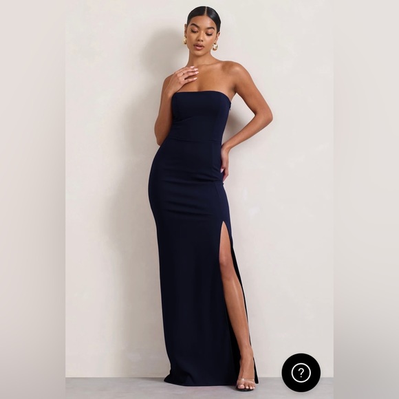 Club London Belle of the Ball Navy Bandeau Maxi Dress with Split Hem Size AU 4 - Picture 5 of 5
